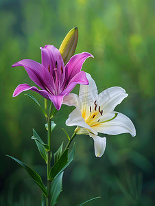 美丽的双色百合花照片