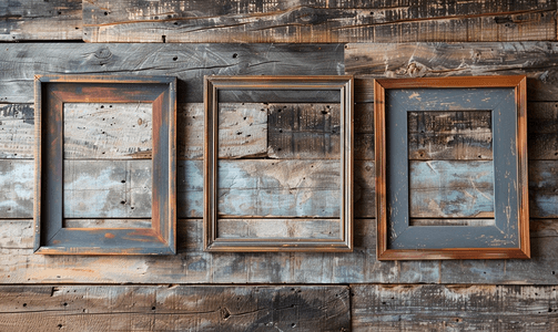平面抽象摄影照片_旧木墙上有框架的抽象构图