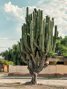 有多个分支的树仙人掌生长在根部墨西哥瓜达拉哈拉