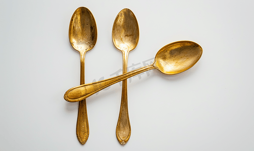 勺子叉子黄铜金孤立在白色背景上