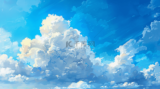 海面蓝色背景背景图片_彩绘海岸线海水云彩的背景