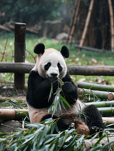 动物园背景摄影照片_大熊猫吃竹子背景