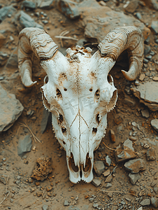 羊头骨和骨头在地上