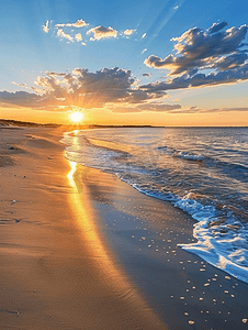日落期间科德角海岸美丽的海滩