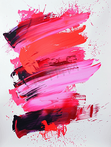 抽象油画挂画摄影照片_用红色斑点和粉红色丙烯酸图像绘画