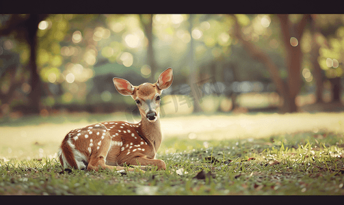 坐在公园的年轻鹿