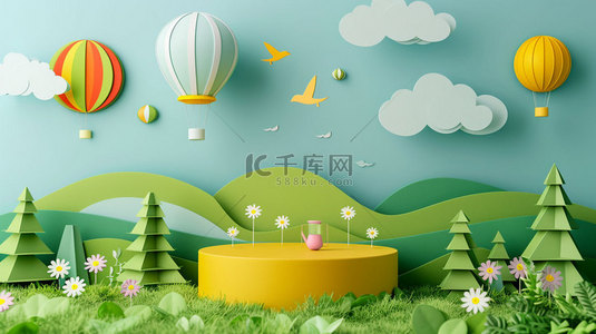 展台气球花草合成创意素材背景