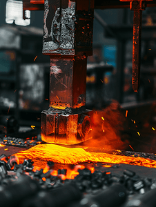 温度摄影照片_大型机械锤机热钢锻造工艺特写图