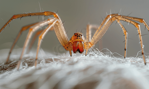 十字蜘蛛在蜘蛛线上爬行万圣节恐惧模糊的背景