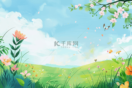 花草风景背景夏季手绘