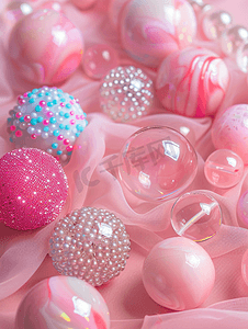 粉色彩绘丝珠骨和玻璃球