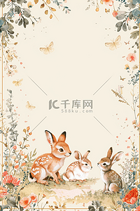 可爱的边框背景图片_边框可爱动物花植物手绘背景