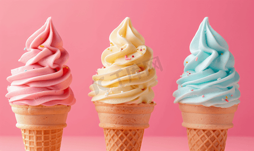 软冰淇淋摄影照片_混合口味甜筒冰淇淋软冰淇淋
