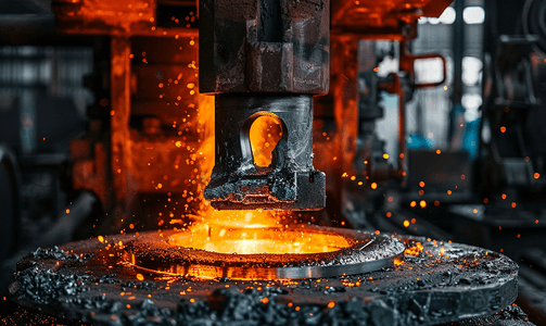 大型机械锤机热钢锻造工艺的特写正面图