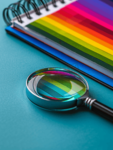 色标摄影照片_带有触控笔和放大镜的色标和笔记本