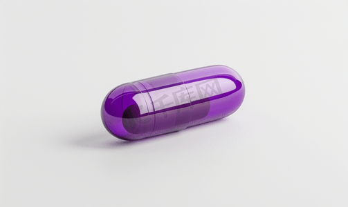 胶囊图国潮摄影照片_打开质子紫色有机药胶囊白色背景特写