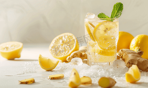 姜汁汽水自制柠檬和姜有机苏打饮料复制空间