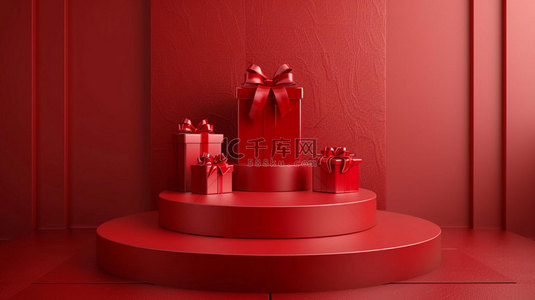 红色合成背景图片_红色礼盒展台合成创意素材背景