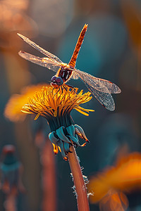 菊花蜻蜓摄影图写真照片