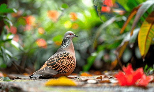 鸽子和平摄影照片_斑马鸽子斑马鸽子和平鸽子在花园里休息