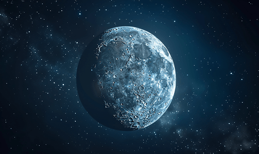 夜晚月亮的时间流逝与复制空间半月与细节表面