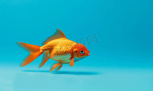 蓝色背景上孤立的金鱼