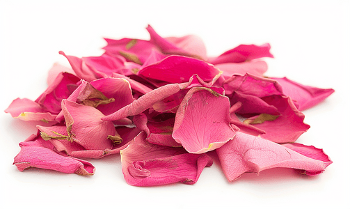 白色背景中干燥的粉红色玫瑰花瓣