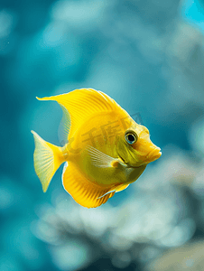 海洋动物黄色摄影照片_黄塘鱼是水族馆中棘鱼科的咸水鱼种