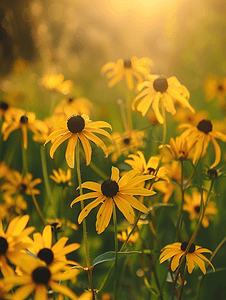 花园里的金光菊黑眼苏珊黄色雏菊花