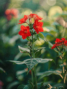 波斯烟草烟草阿拉塔红色开花植物在花园中生长