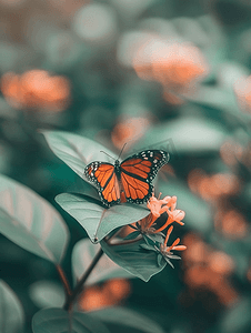 黑色风动板摄影照片_叶子上的热带帝王蝶