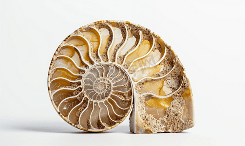 矿物岩石摄影照片_分离的化石菊石壳的截止