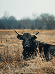 宾夕法尼亚州草地上休息的黑牛