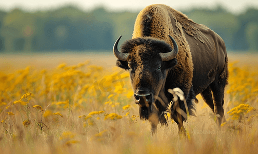 高地牛摄影照片_牧场上的欧洲野牛