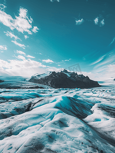 蓝天下冰岛南部的斯卡夫塔山冰川