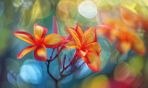 艺术热带花卉园模糊多彩花卉图案阳光花园特写
