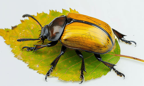 棕黄色的甲虫在叶子上