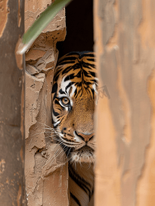 墨西哥虎从墨西哥动物园的庇护所里偷看