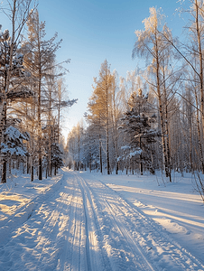 冬季森林积雪的路
