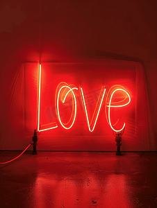 红色霓虹灯写着爱与复制空间