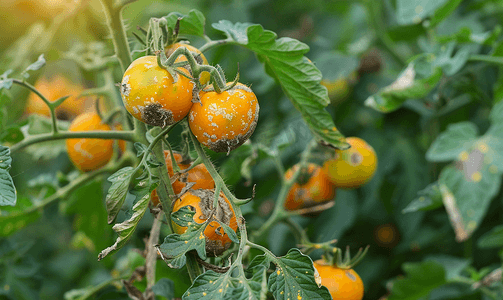 菜园里叶子上有病害的番茄植株