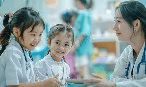 东亚服务医院可爱的小女孩和医生
