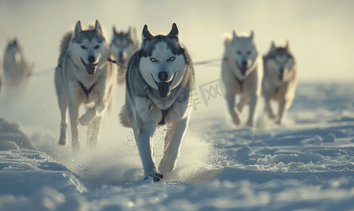 邀请好友字摄影照片_哈士奇雪橇犬奔跑