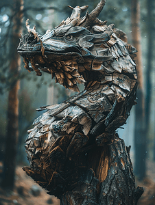 季中摄影照片_森林中断树形状像神话中的龙