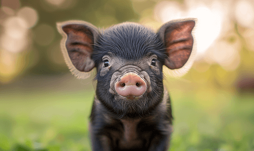 一只可爱的黑小猪的笑脸