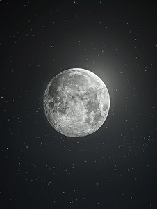 蓝色的月亮摄影照片_夜晚漆黑的天空中明亮的月亮的夜景