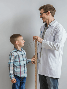 为小男孩衡量身高的医生