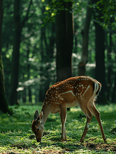 森林边缘吃草的鹿