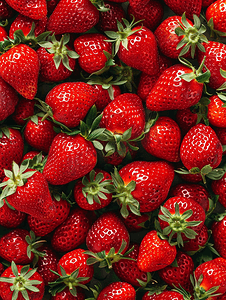 甜蜜告白季主图摄影照片_新鲜有机草莓果实背景顶视图特写
