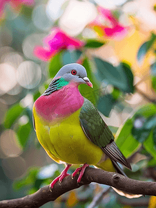 动物鸟类摄影照片_粉颈绿鸽
